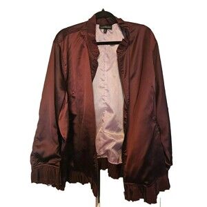 Lane Bryant Womens Satin Bomber Jacket Plus Size 26/28 Pockets Zip Up Red NWOT